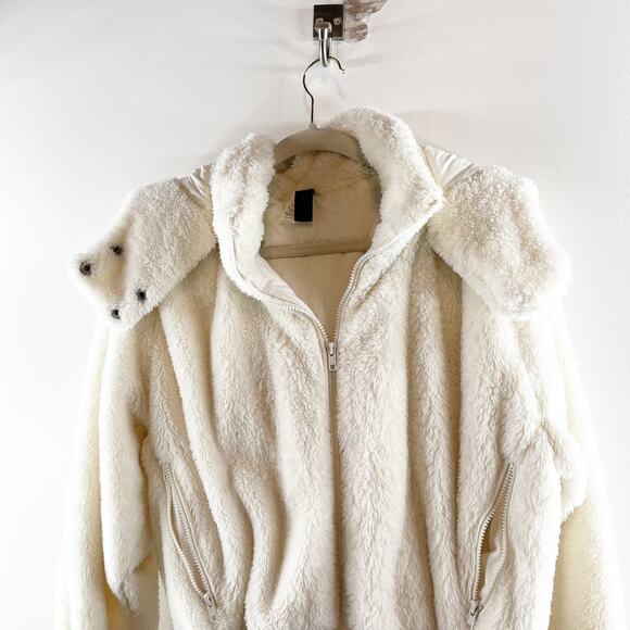 Savvi Amy Long Sleeve Full Zip Sherpa Fleece Jacket with Hood Cream Medium - Picture 10 of 11